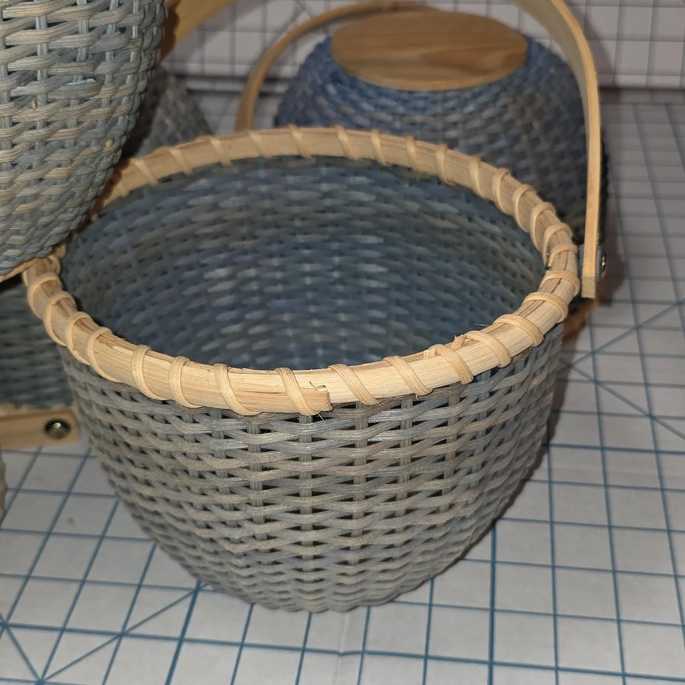 Blue Woven Basket W/Handle, Vintage‎ Yankee Candle Basket, Variegated Blue #2